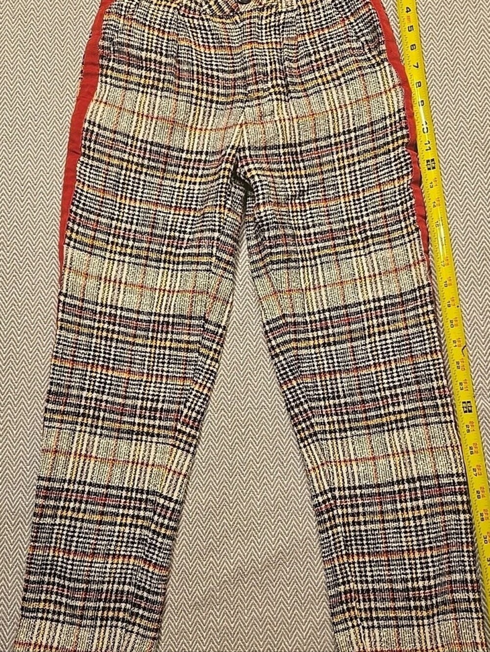Free People Plaid Trousers with Red Side Stripe